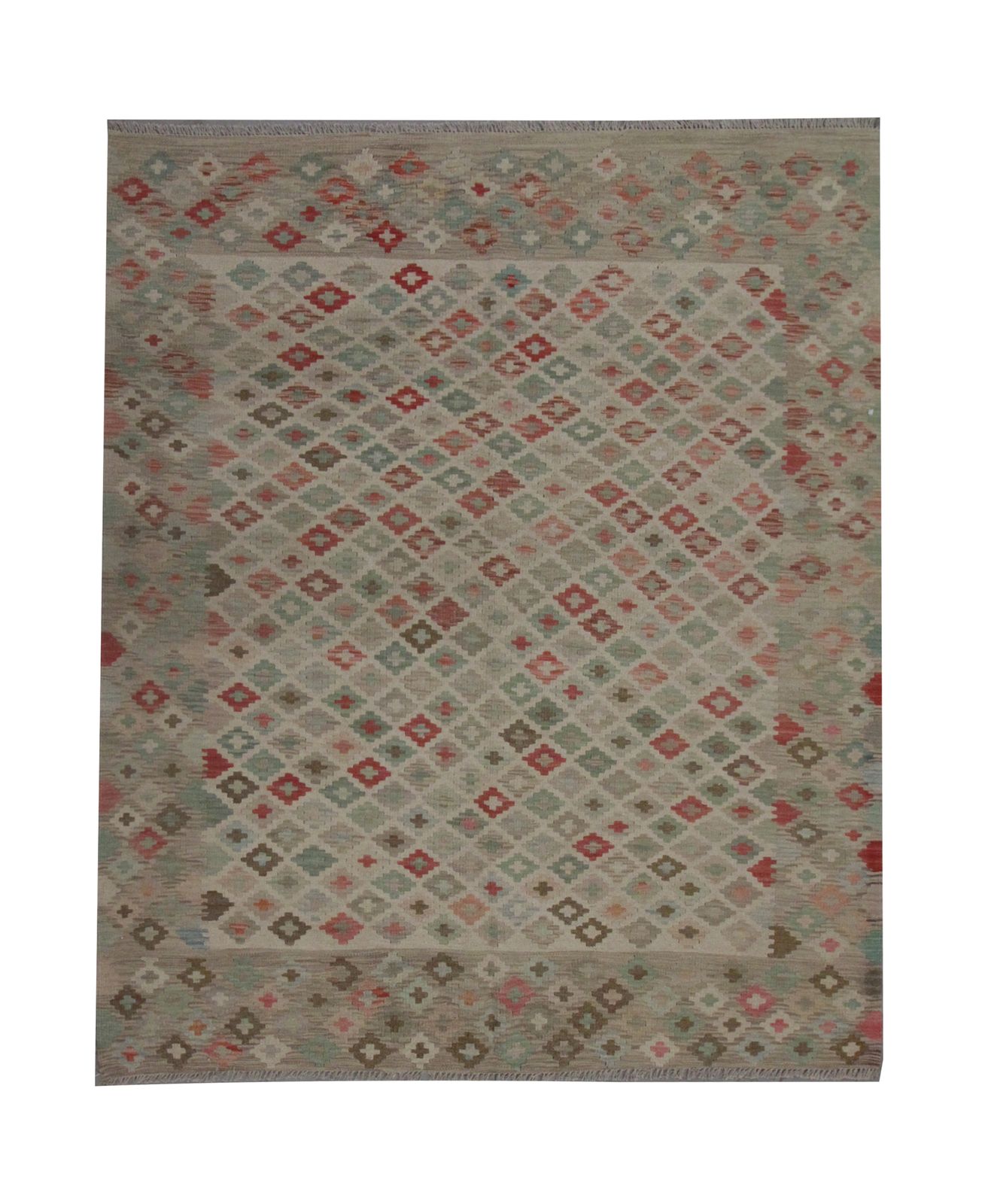 Handmade Geometric Flatwoven Kilim Traditional Afghan Beige Wool Area Rug  168x193cm