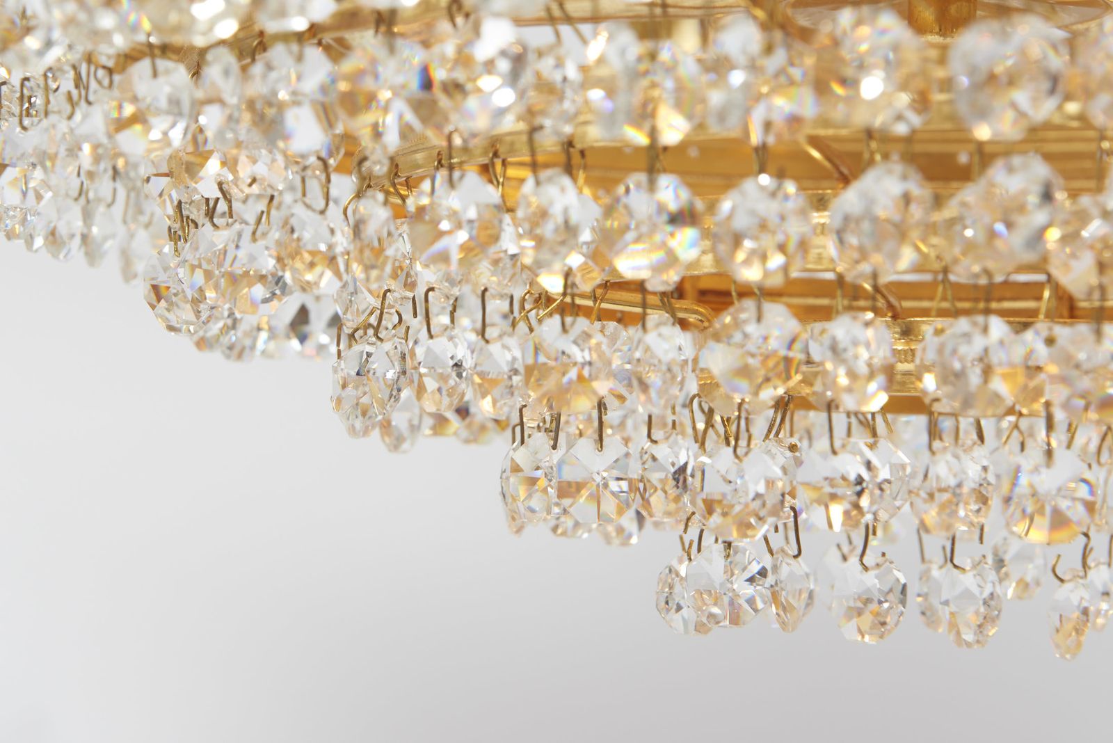Elegant Chandelier With Crystals On Brass Structure Designed By Palme & Walter For Palwa, Germany, 1960s. photo Lighting