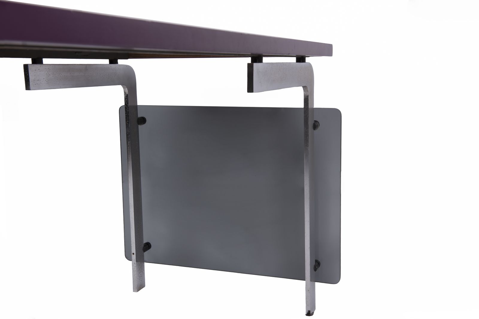 Modernist Art Deco Desk,Chromed Metal Structure,Transparent Glass Side Panels photo 3100.0