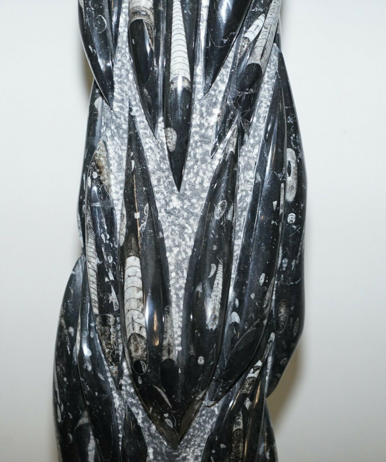 Pair Of Large 395 Million Year Old Fossilized Orthoceras Marble Finish Statues photo vinterior