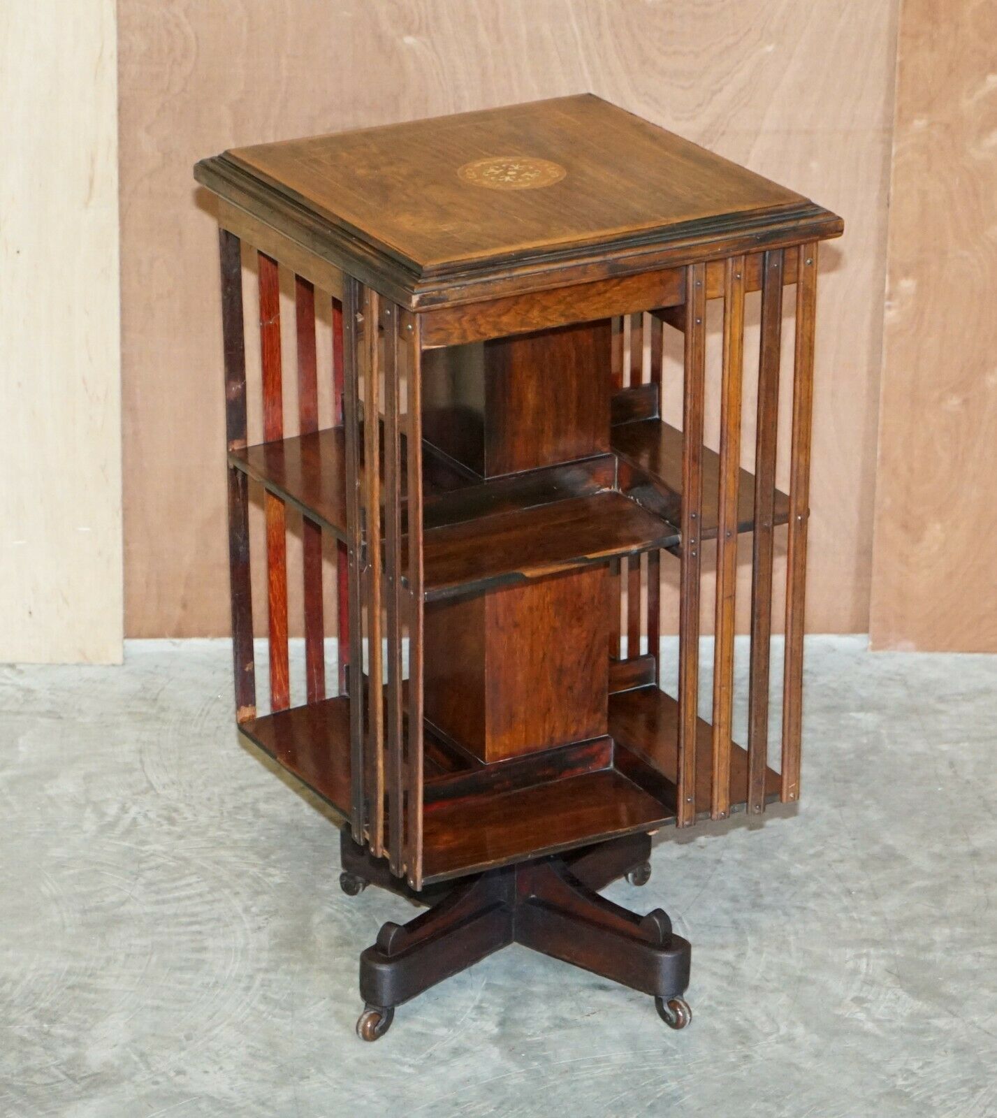 Circa 1900 Edwardian Rosewood Revolving Bookcase Sheraton Inlaid Book Table photo furniture