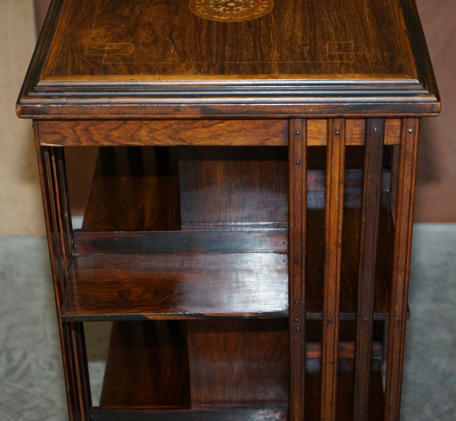 Circa 1900 Edwardian Rosewood Revolving Bookcase Sheraton Inlaid Book Table photo 1500.0
