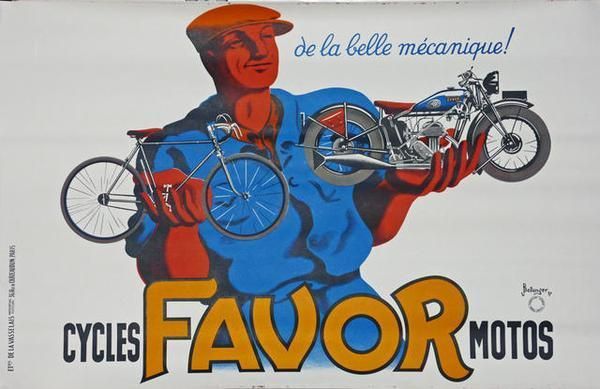 Mid Century Retro Vintage Wardrobe Largefavor Bicycles & Motorcycles, Original French Poster 1937
