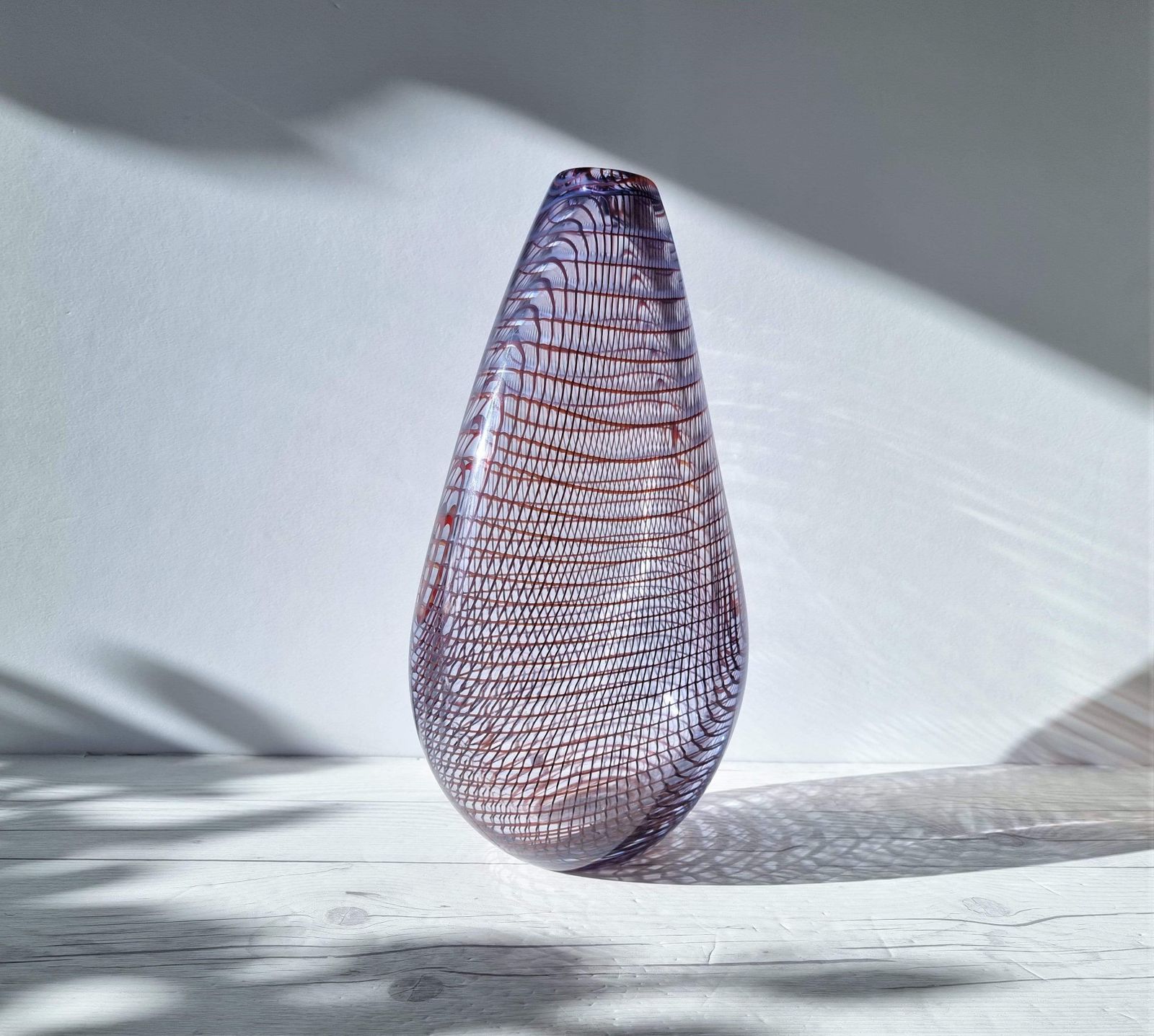 photo furniture Kosta Boda In The Style Of Dreutler, Sculpted Optical Art Netted Teardrop Vase, Swedish, Rare