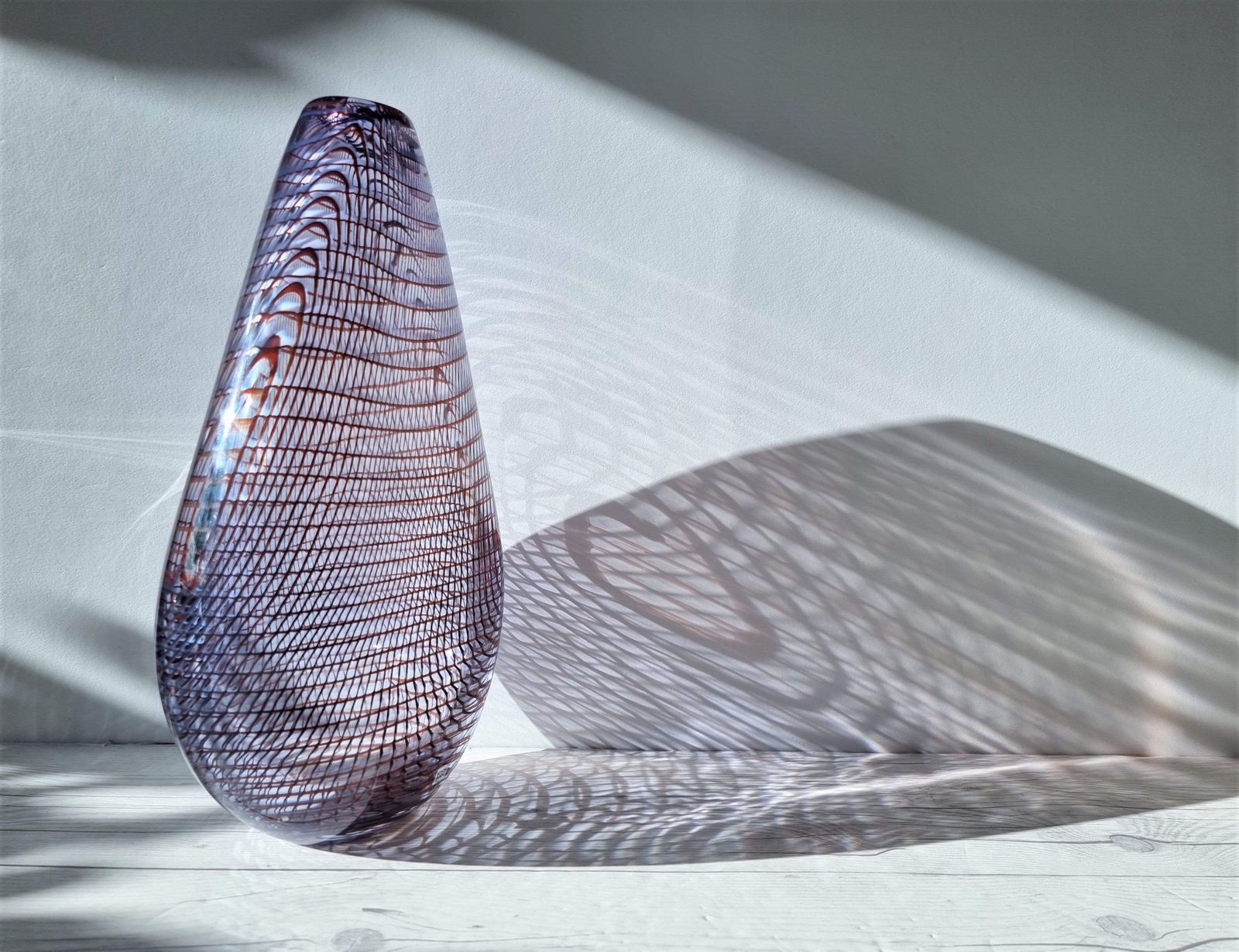 Home Decor Kosta Boda In The Style Of Dreutler, Sculpted Optical Art Netted Teardrop Vase, Swedish, Rare photo