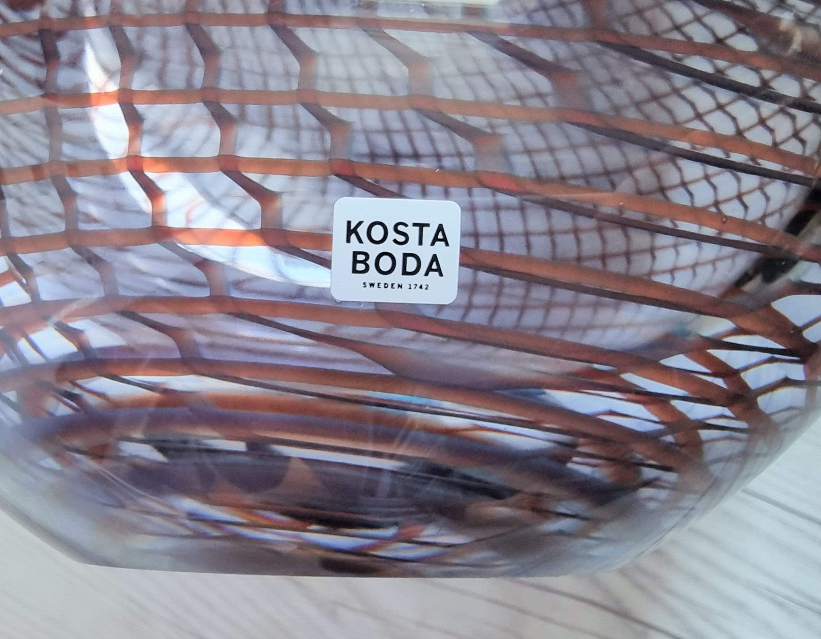 photo buy Kosta Boda In The Style Of Dreutler, Sculpted Optical Art Netted Teardrop Vase, Swedish, Rare
