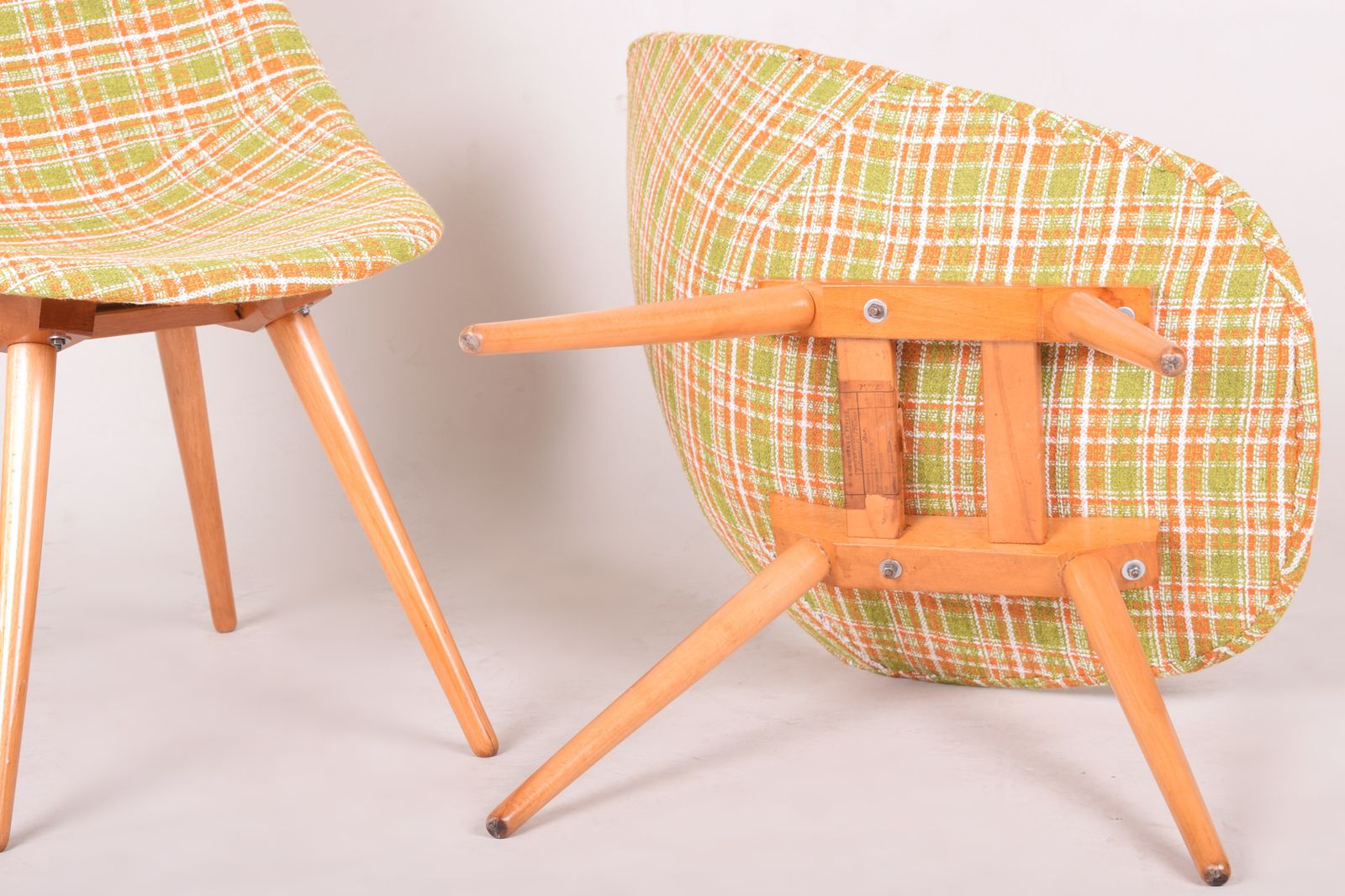 Restored Pair Of Czech Midcentury Chairs, 1950 1960, Made Out Of Beech & Fabric, Designed By Miroslav Navratil photo Furniture