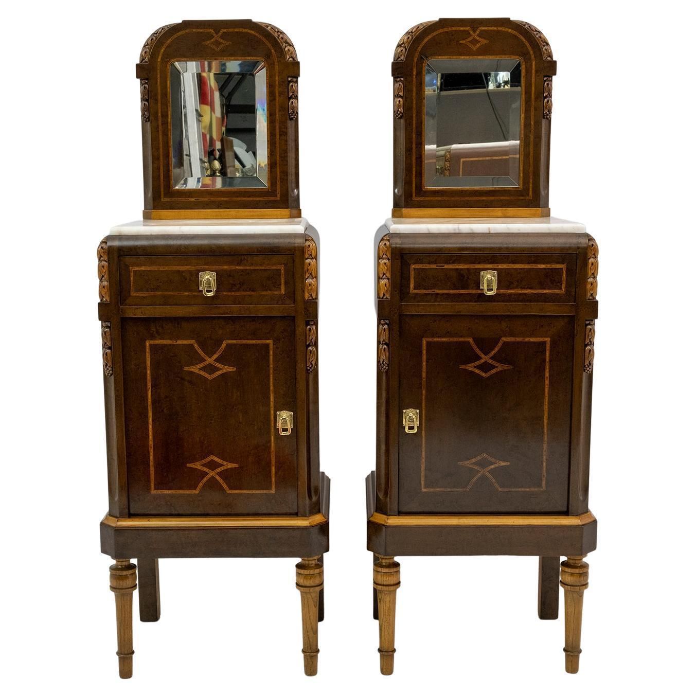 Pair Of Liberty Italian Thuja Briar And Pink Portugal Marble Bedside Tables, 20s