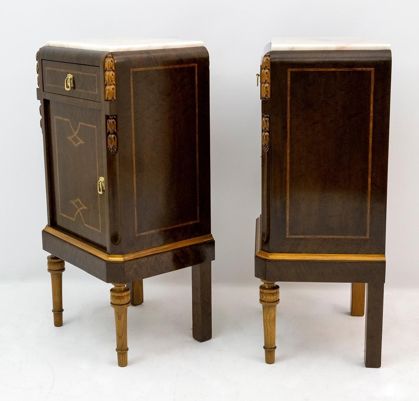 Pair Of Liberty Italian Thuja Briar And Pink Portugal Marble Bedside Tables, 20s photo vintage