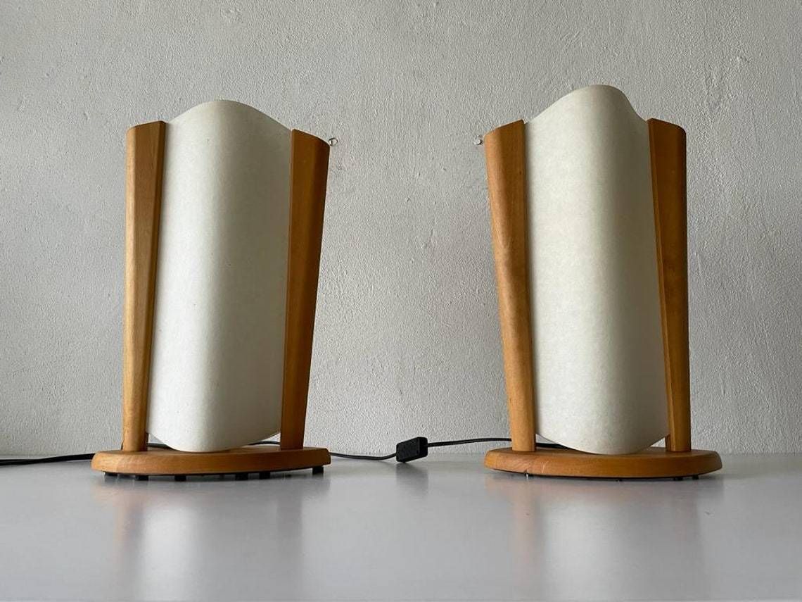 Plastic Paper And Wood Frame Pair Of Table Lamps By Domus 1980s Italy photo for sale