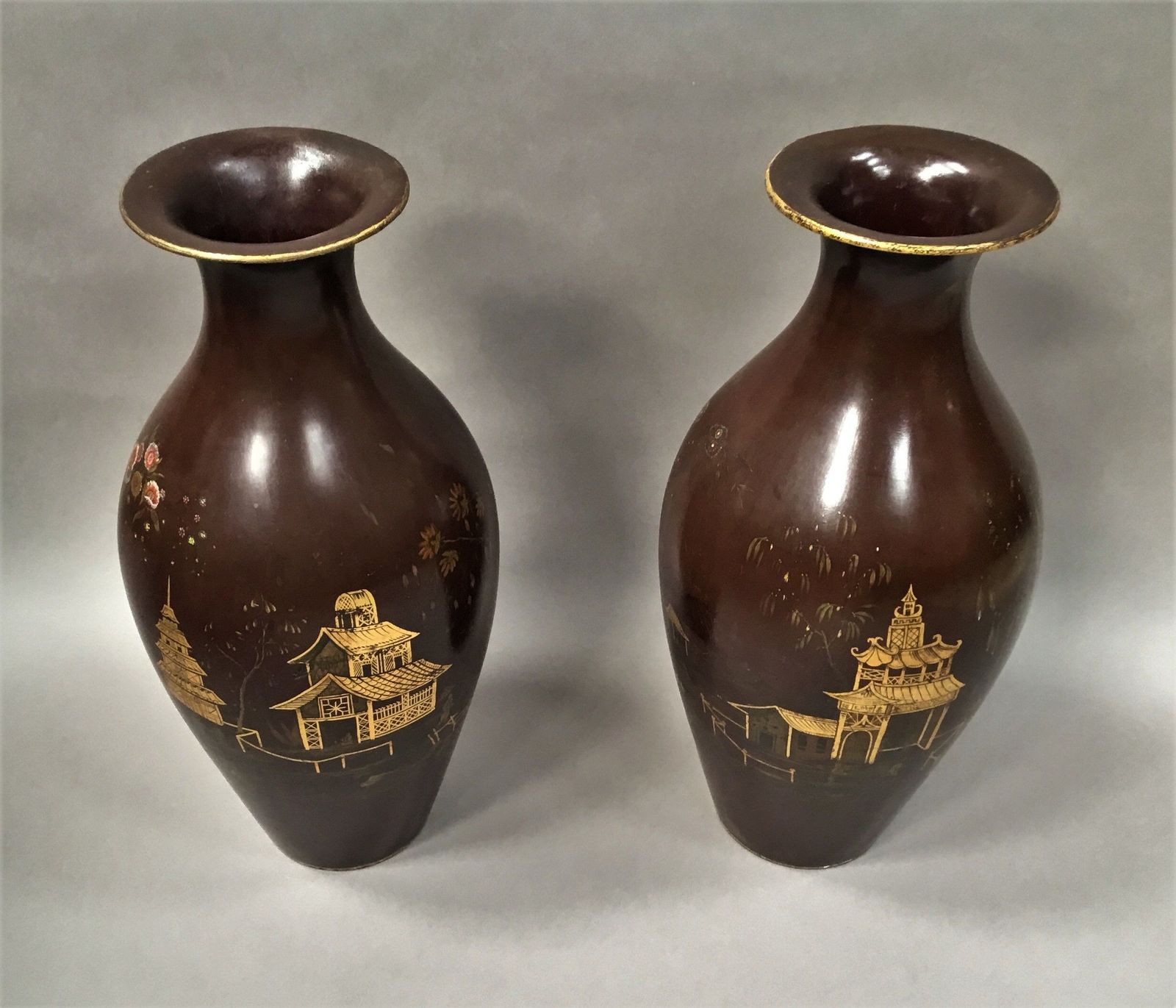 1925.0 19th Pair Of Lacquered Papier Mache Vases By Jennens & Bettridge photo