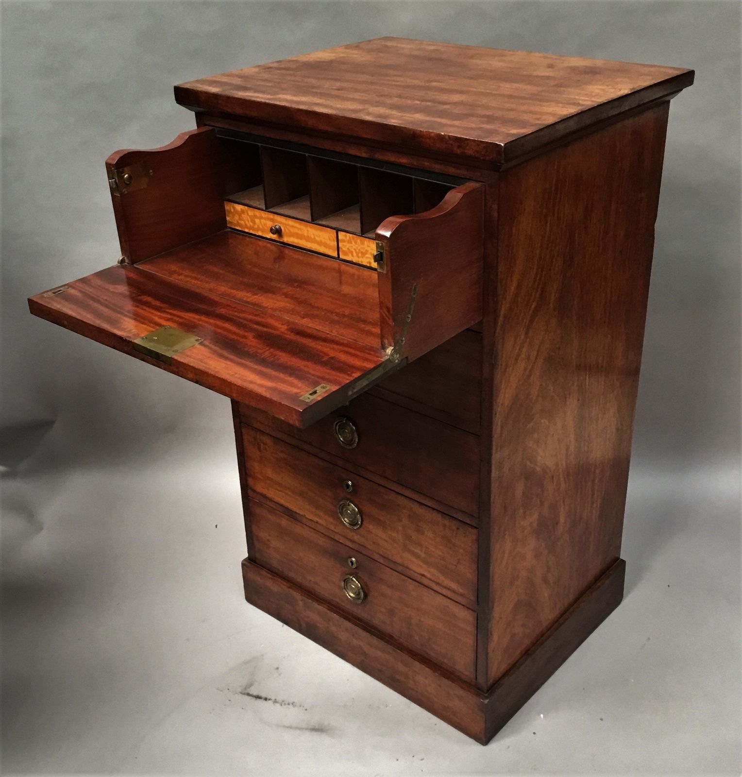Regency Mahogany Secretaire Chest Of Drawers Pedestal Cabinet photo for sale