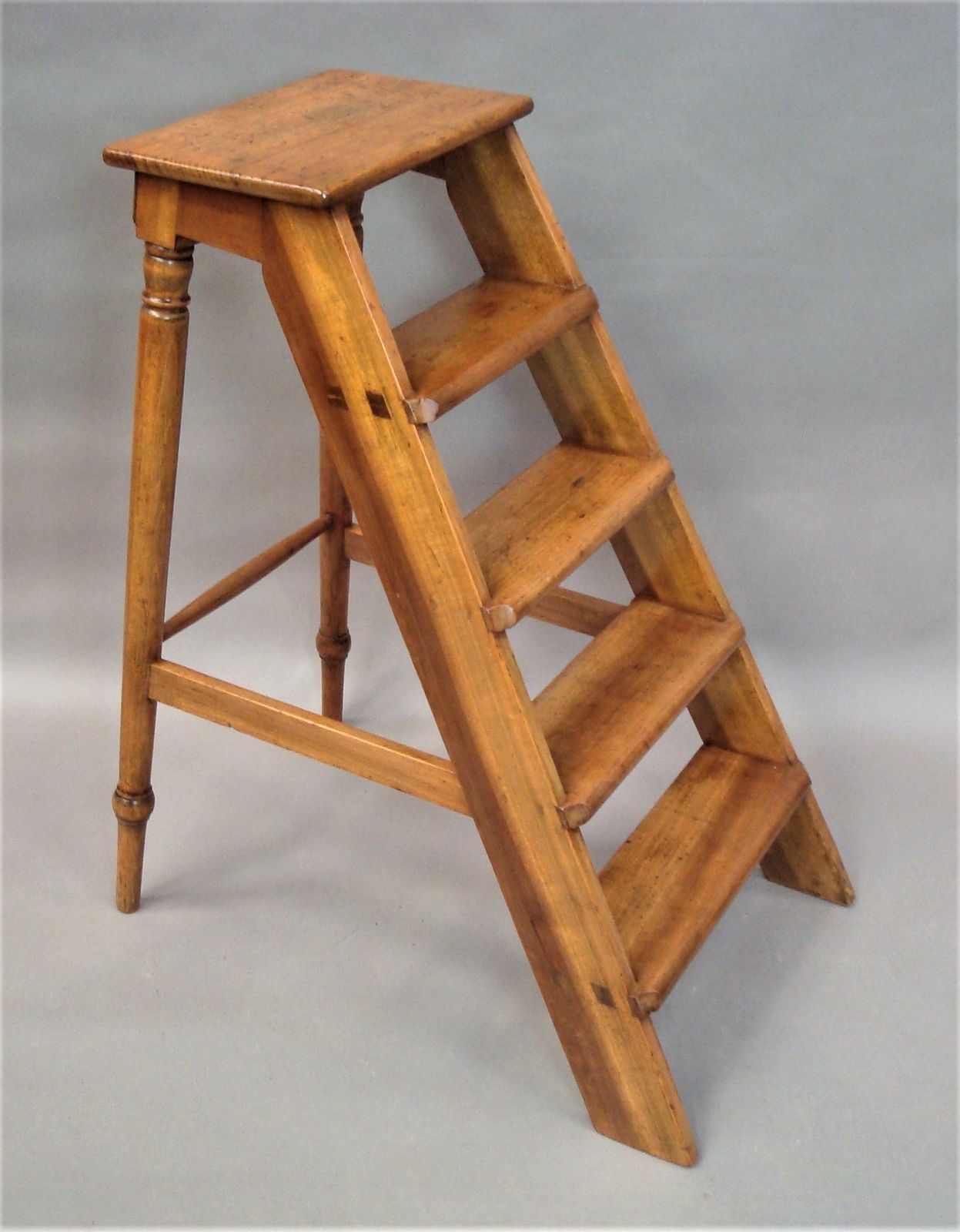 C19th English Set Of Fruitwood Library Steps