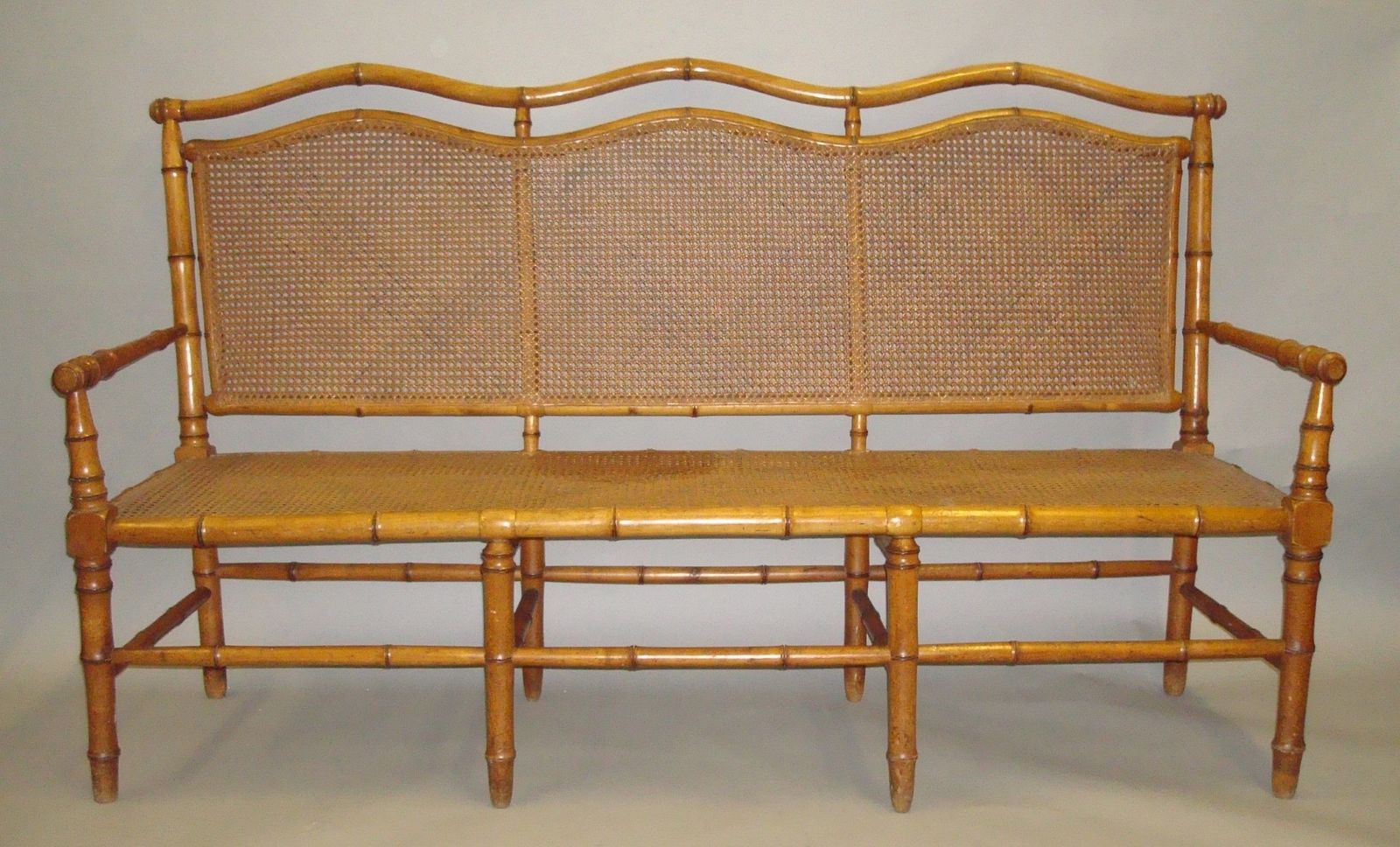 C19th Cherrywood Faux Bamboo Settee