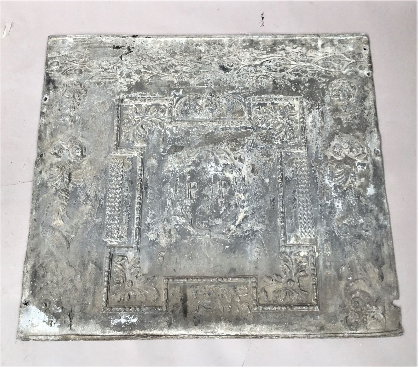 Georgian Lead Cistern Panel, 1700s photo vintage