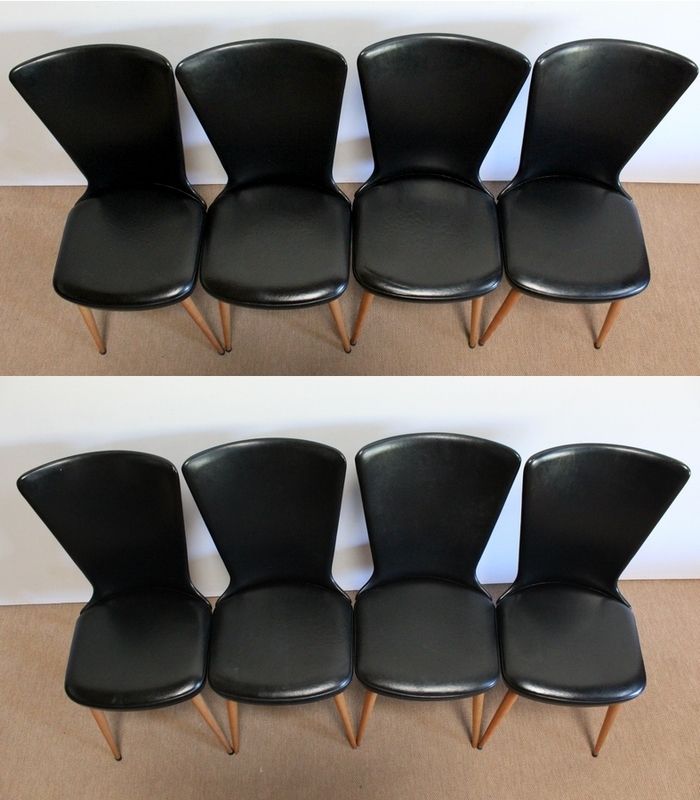 Furniture Suite Of 8 Baumann Chairs, "Essor" Model, 1960s photo