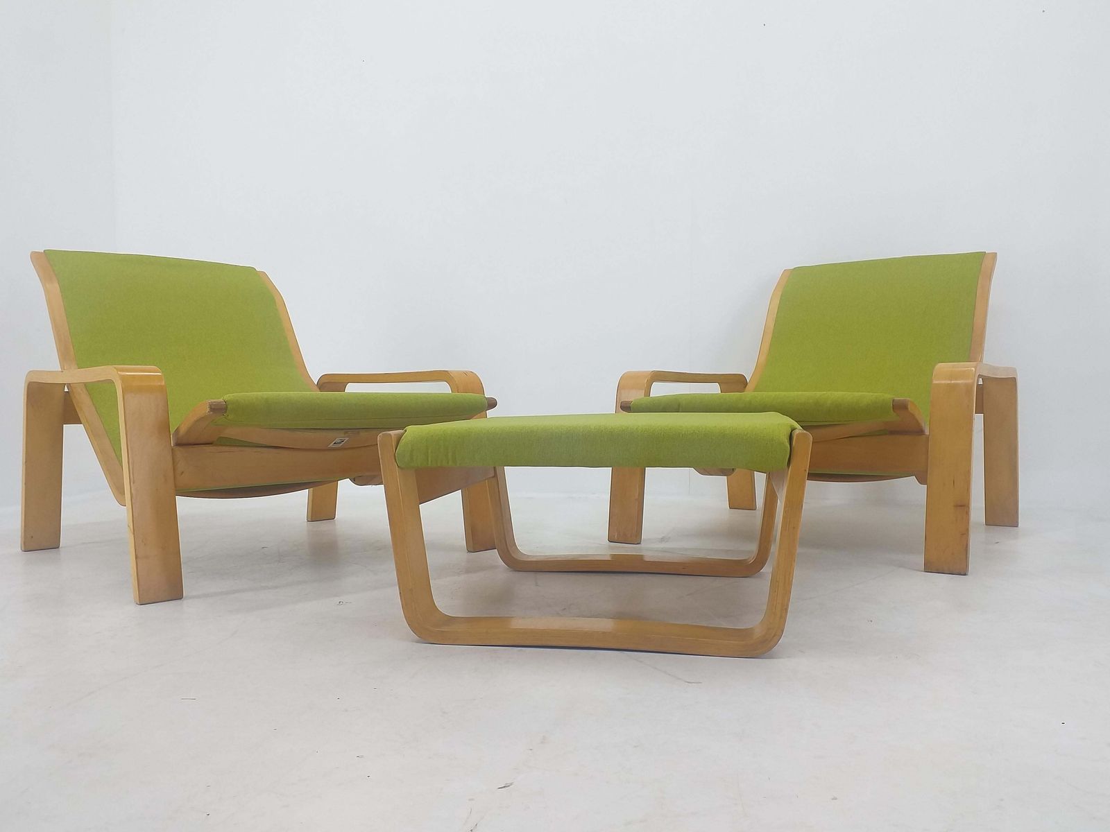 photo furniture Paar Fauteuils Pulkka, Ilmari Lappalainen Voor Asko, Finland, Jaren 1970
