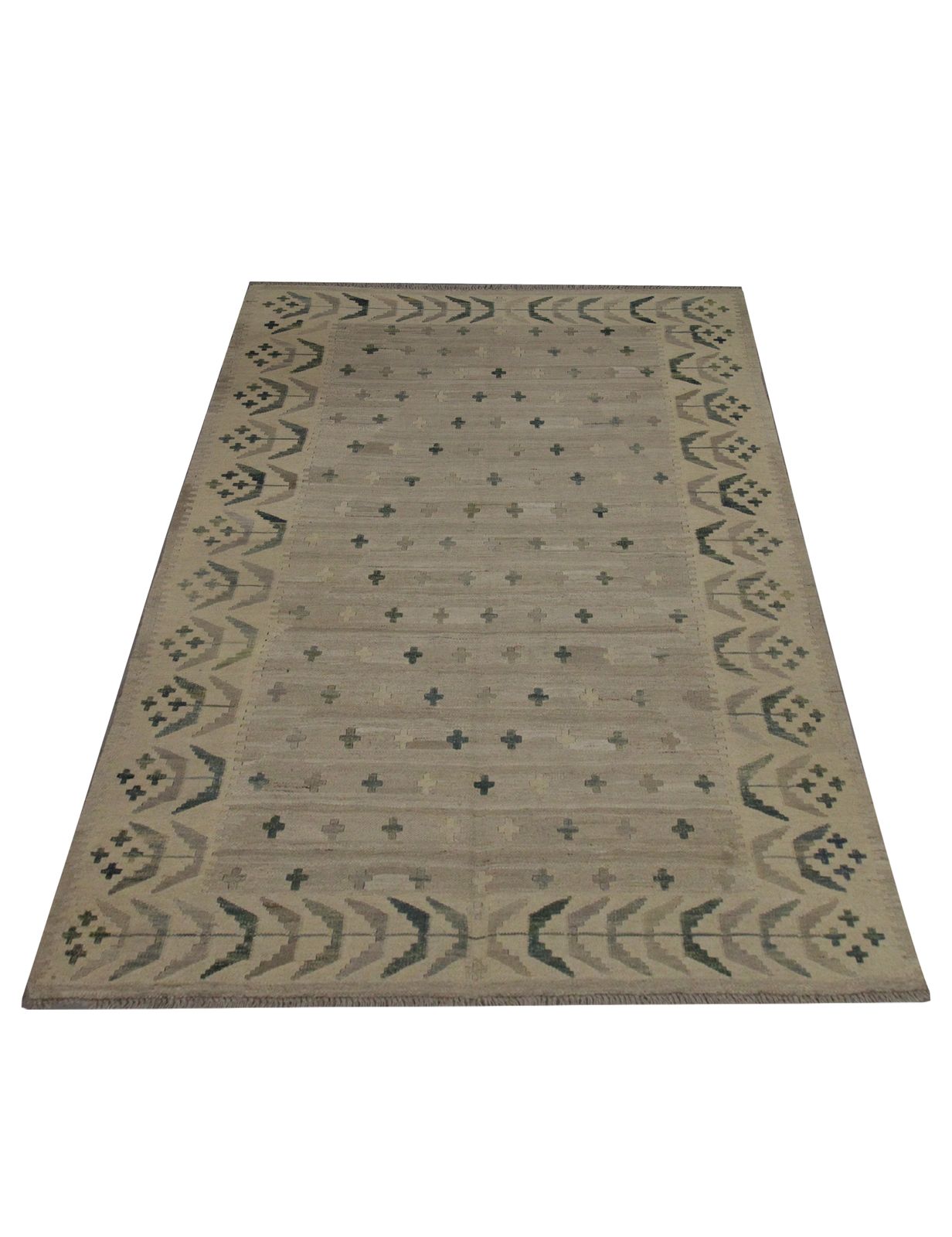 New Traditional Beige Wool Kilim Handmade Flat Woven Area Rug  124x170cm photo for sale