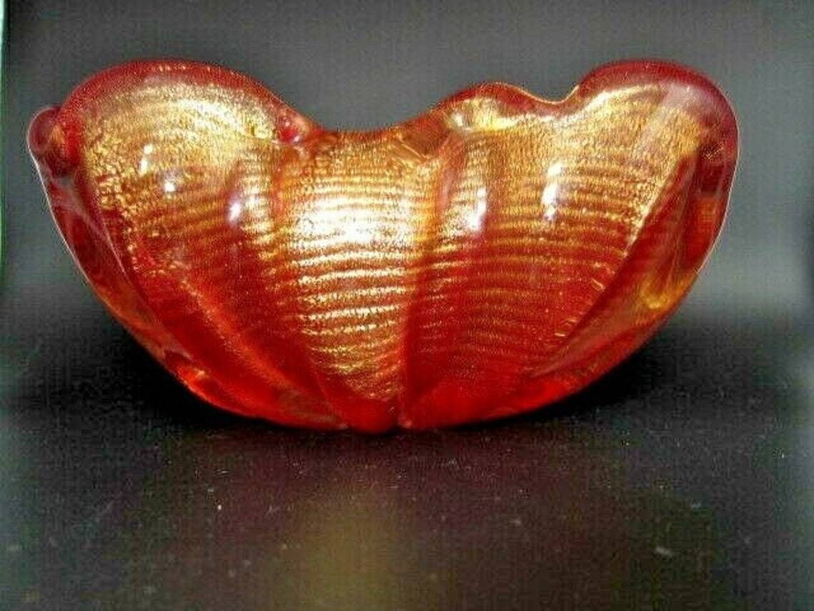 24k Gold Rope Art Glass Bowl Barovier Toso Square Murano Red Xxl Cordonato Doro