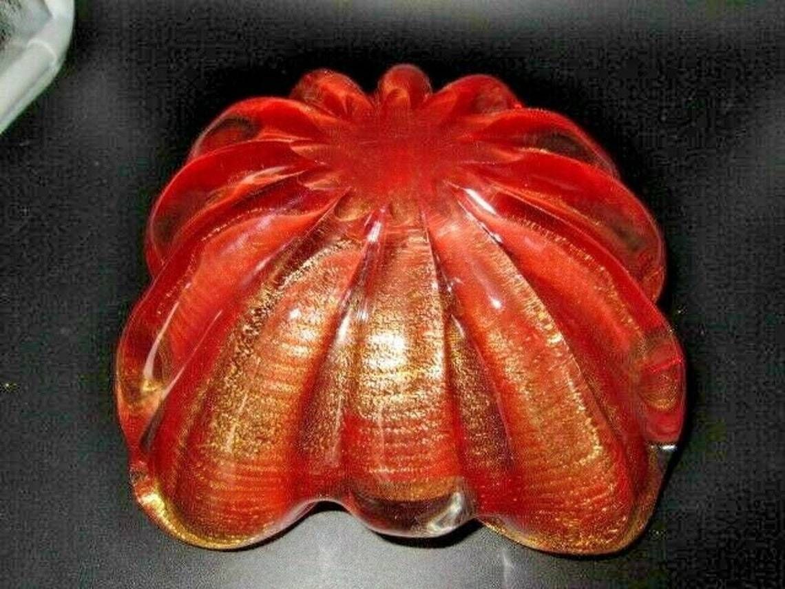 photo buy 24k Gold Rope Art Glass Bowl Barovier Toso Square Murano Red Xxl Cordonato Doro