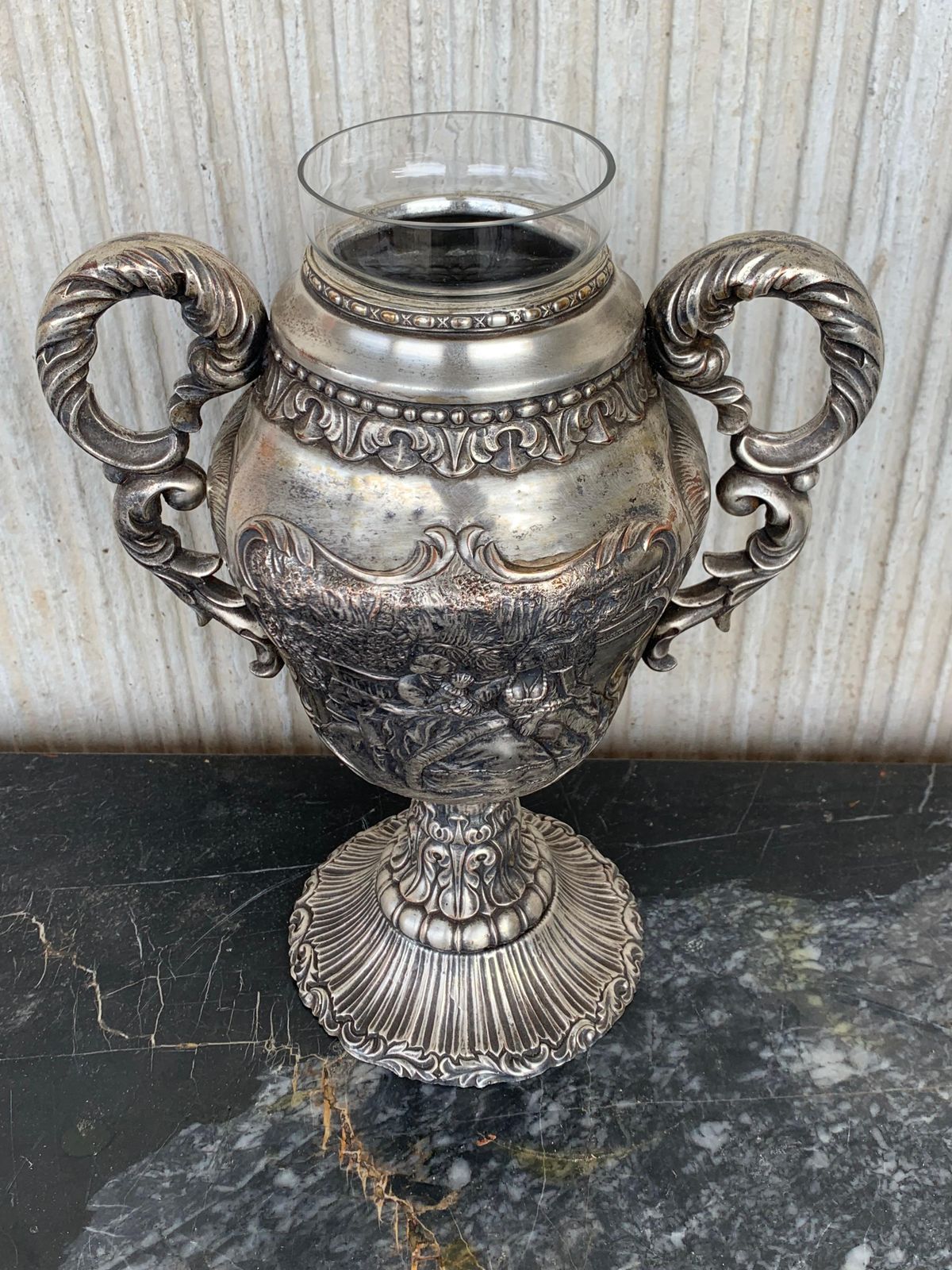 Coupe de présentation d'époque édouardienne en argent sterling avec verre intérieur photo furniture