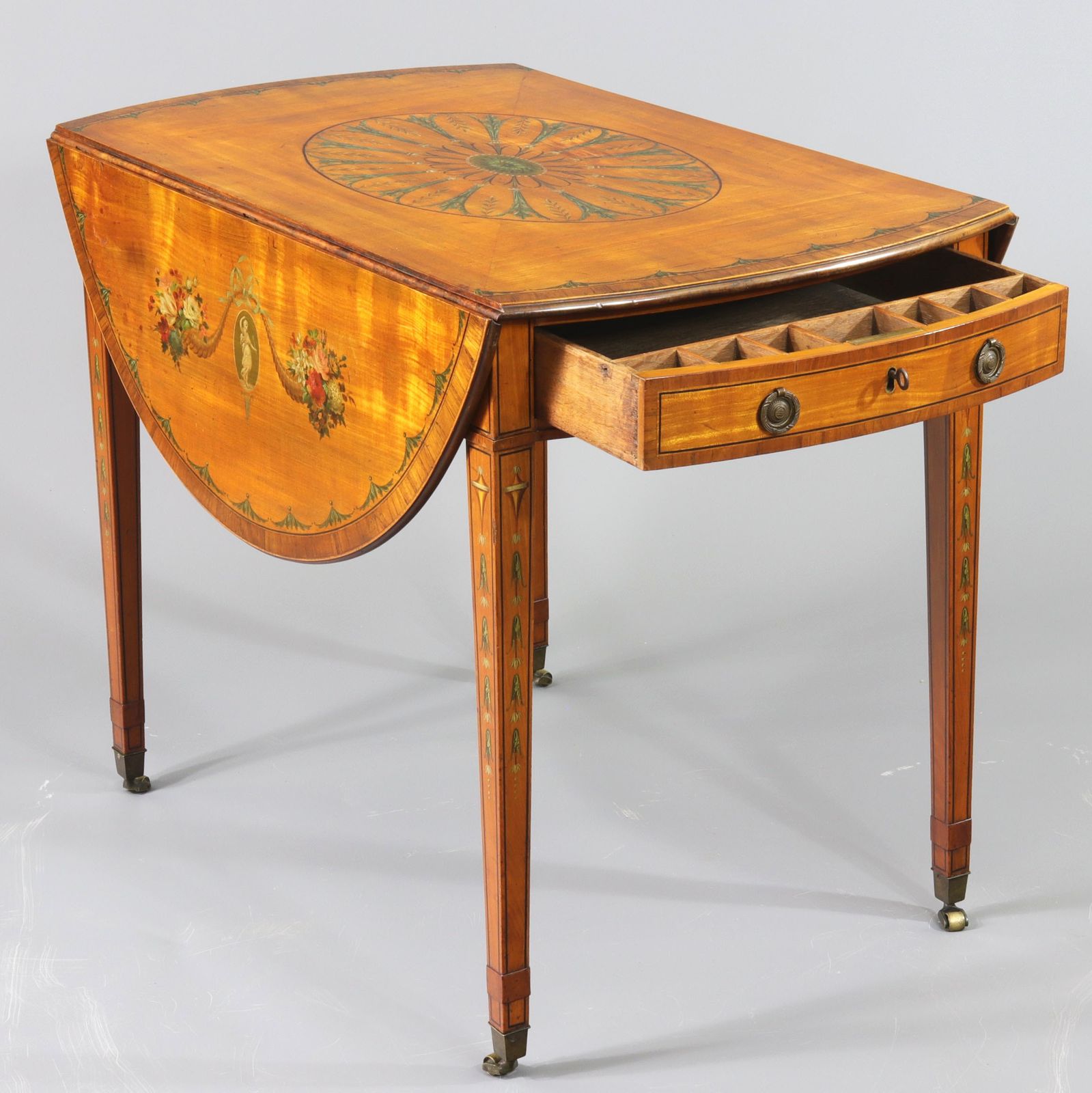 photo furniture George III Satinwood And Kingwood Polychrome Painted Oval Pembroke Table C1790