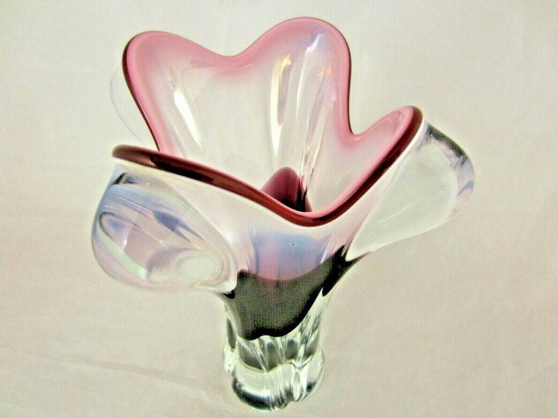 Czech Bohemia Sommerso Ice Cream Cone Glass Vase / Sculpture 70s photo 85.0