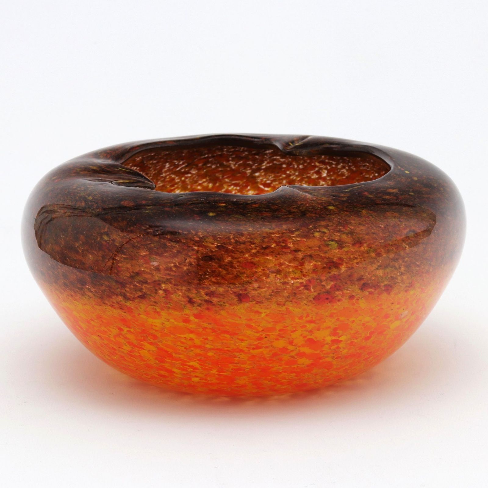Monart Art Deco Orange And Bronze Glass Bowl With Trilobed Rim C1930s photo vinterior