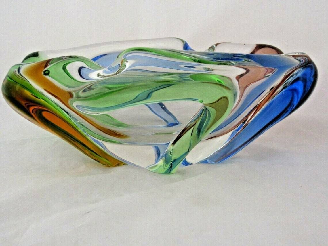 Huge Czech Bohemian Mstisov Rhapsody Glass Bowl Frantisek Zemek Xxl Rare 2.6kg photo for sale