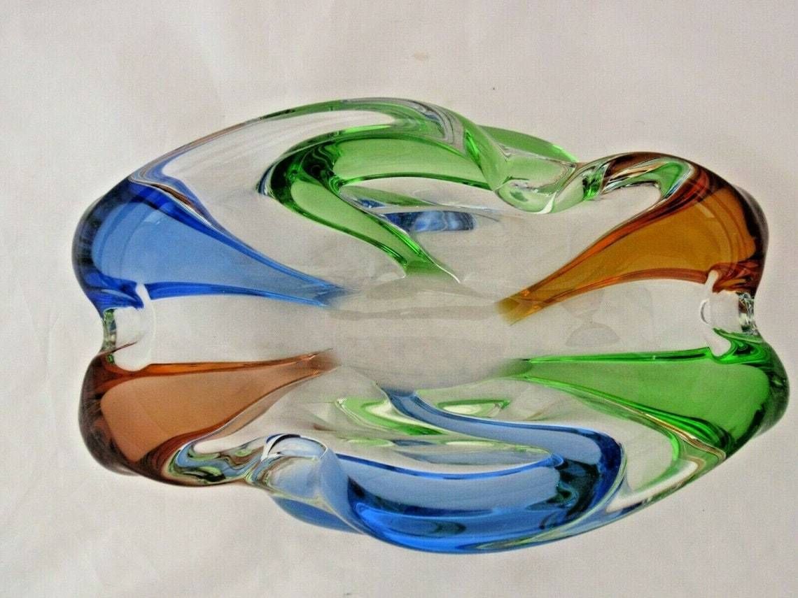 Huge Czech Bohemian Mstisov Rhapsody Glass Bowl Frantisek Zemek Xxl Rare 2.6kg photo vintage