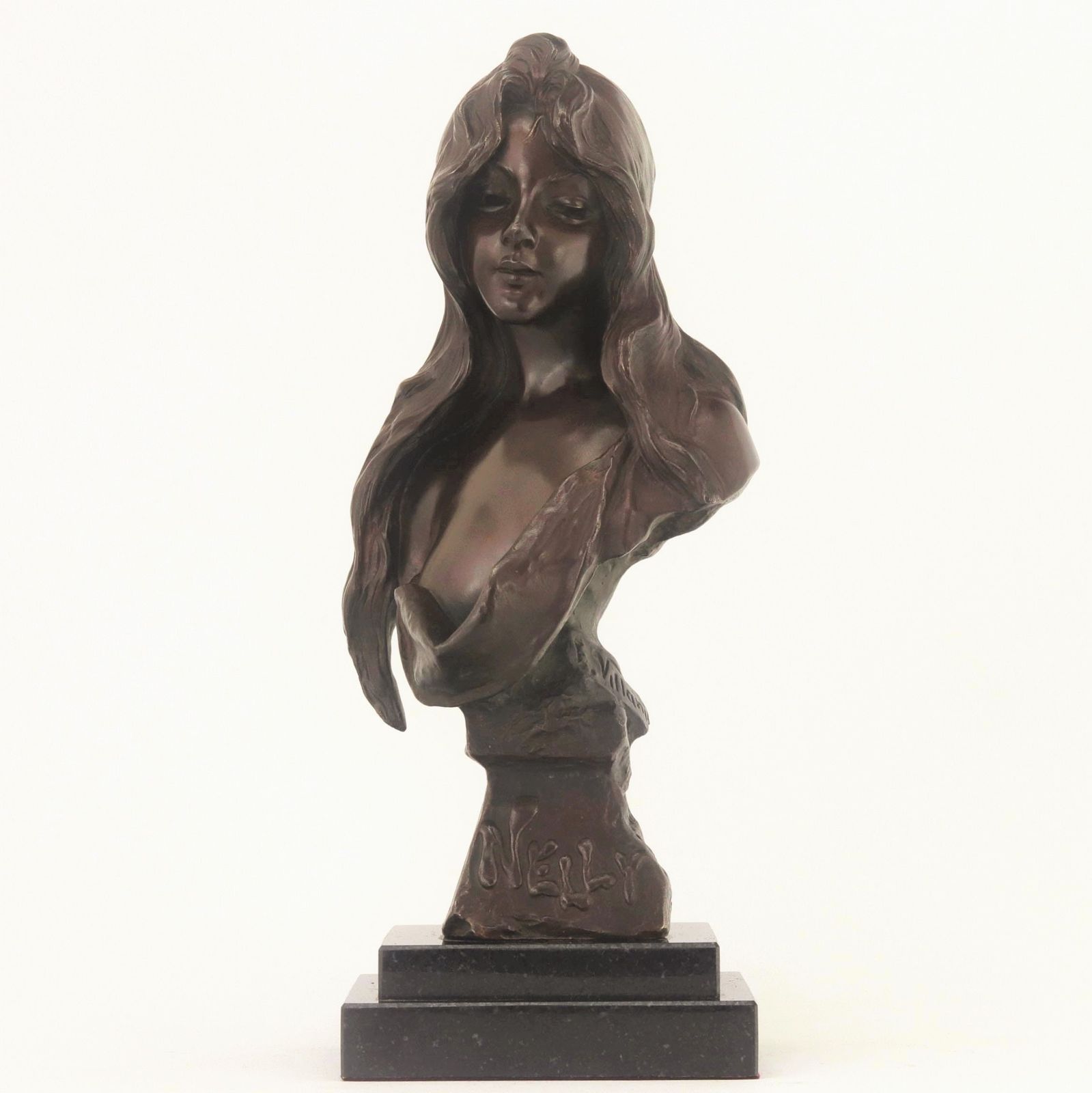 Art Nouveau Patinated Bronze Bust "Nelly" By Emmanuel Villanis C1890 photo for sale