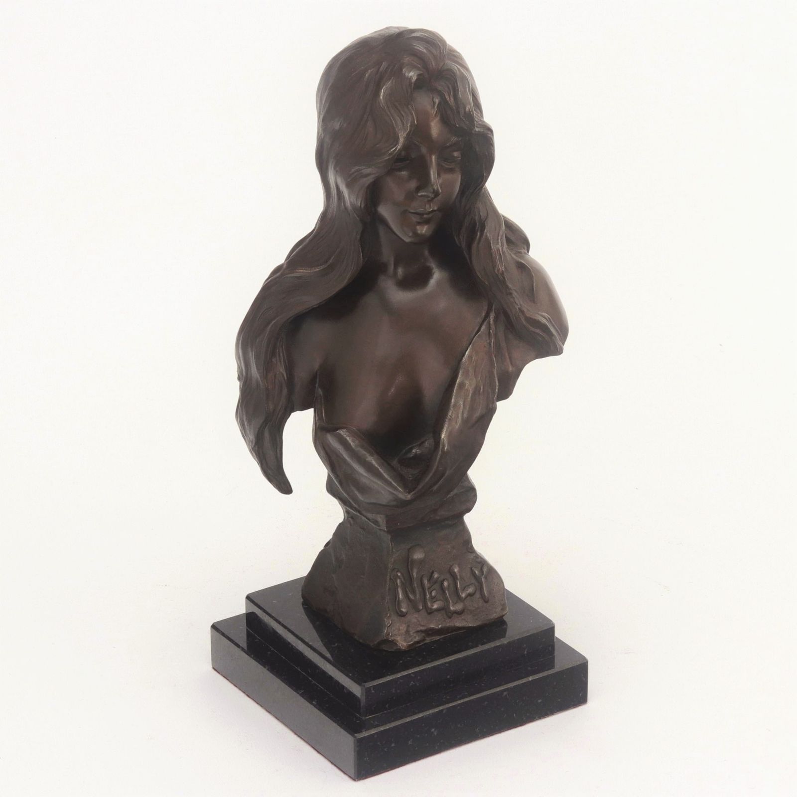 photo for sale Art Nouveau Patinated Bronze Bust "Nelly" By Emmanuel Villanis C1890