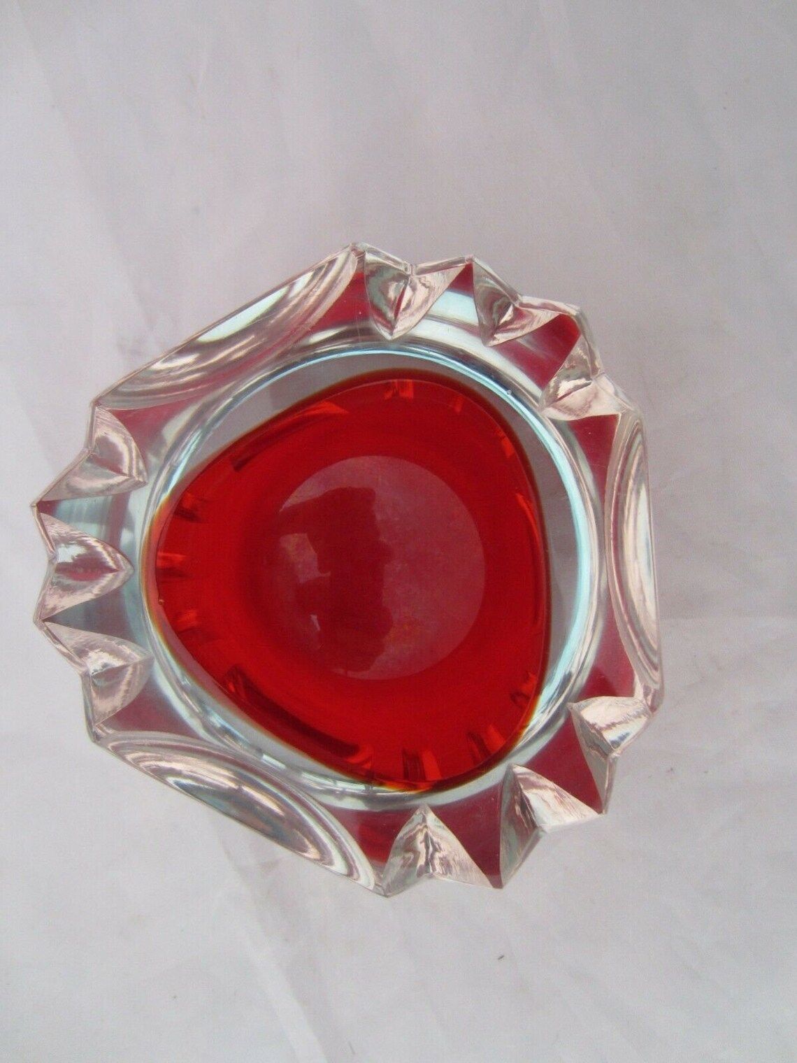 Murano Poli Seguso Era Red In Blue Faceted Sommerso Art Glass Geode Bowl photo furniture