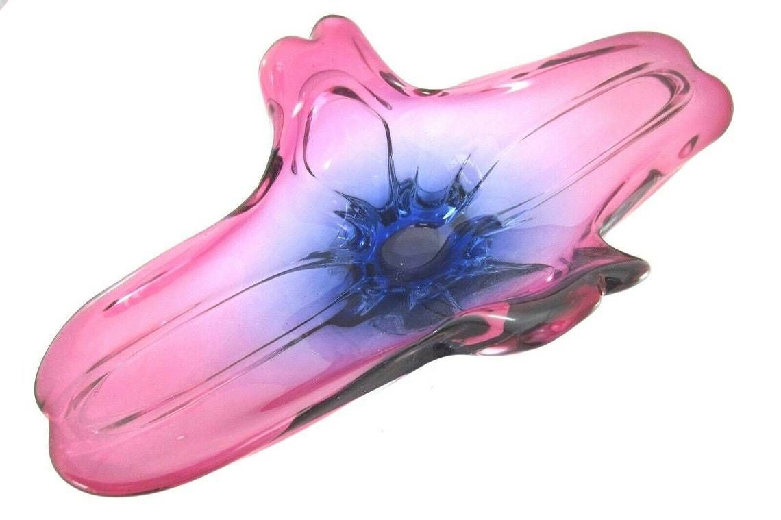 Murano Sommerso Blue Purple Poli Seguso Era Console Bowl 3.1 Kilo 48cm Long photo furniture