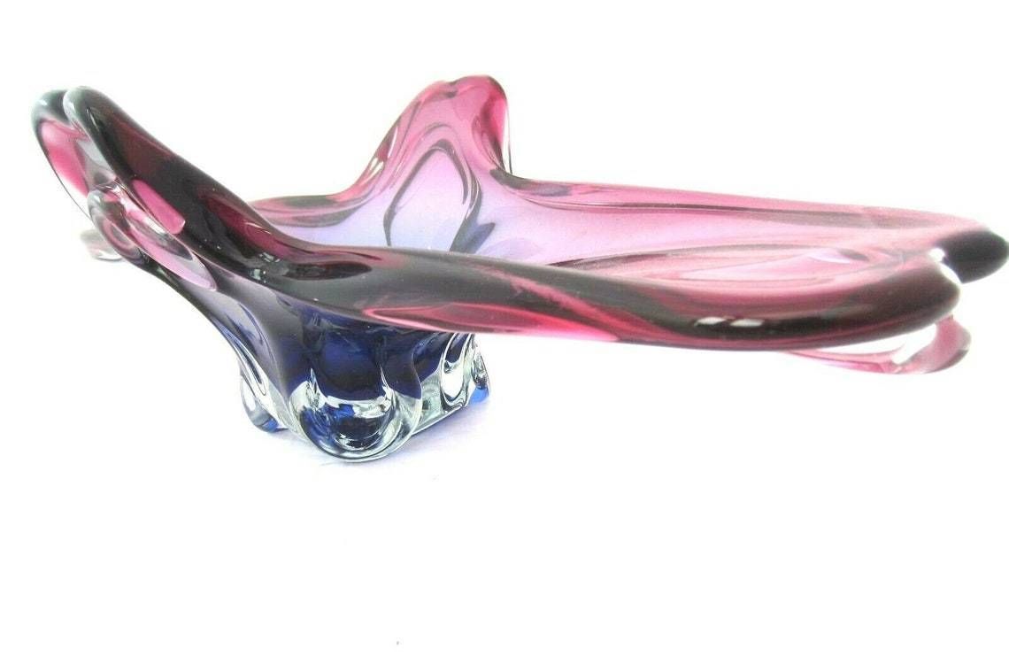 Murano Sommerso Blue Purple Poli Seguso Era Console Bowl 3.1 Kilo 48cm Long photo for sale