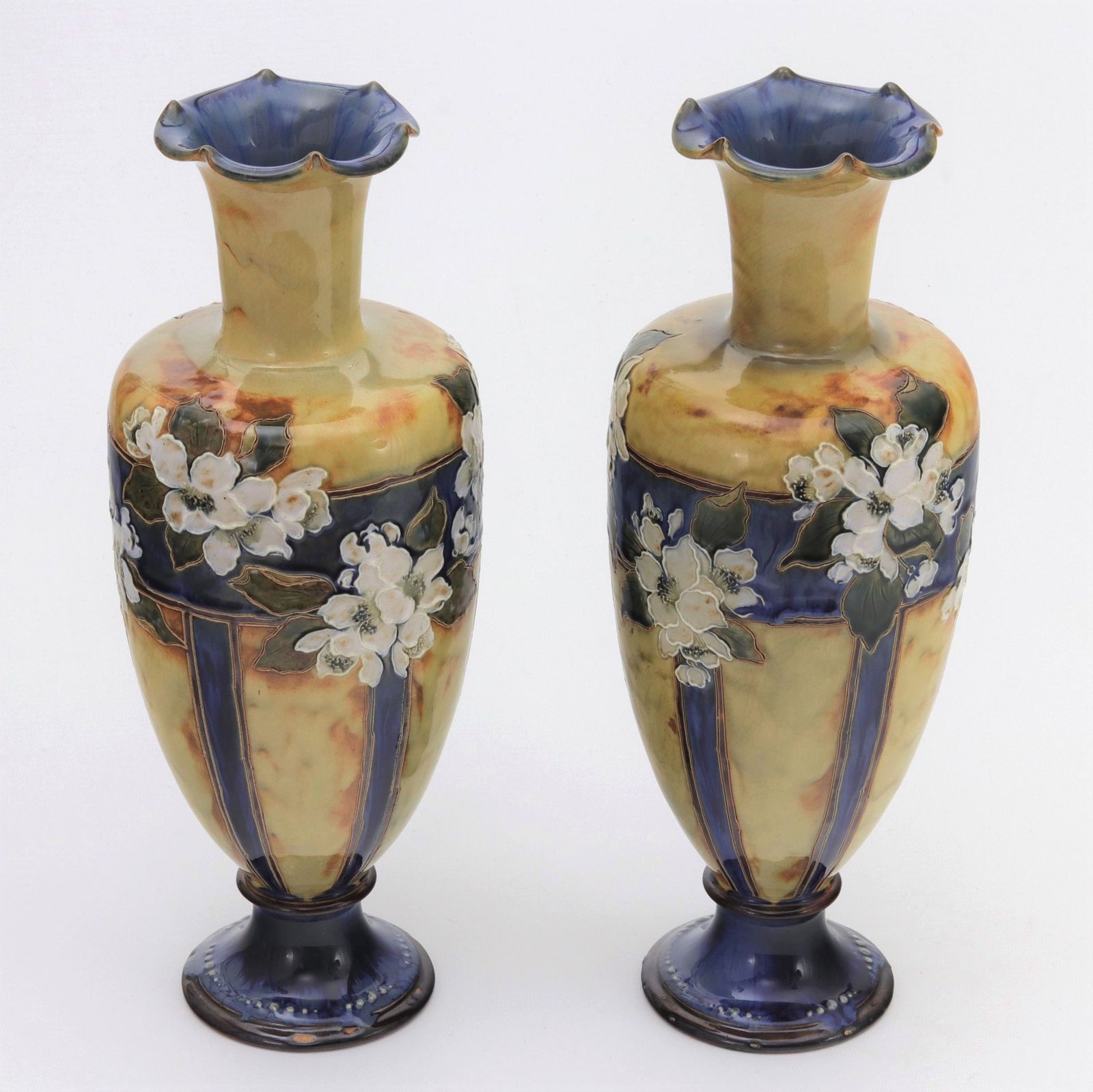 Pair Of Tall Royal Doulton Art Nouveau Vases By Eliza Simmance C1910 photo vintage