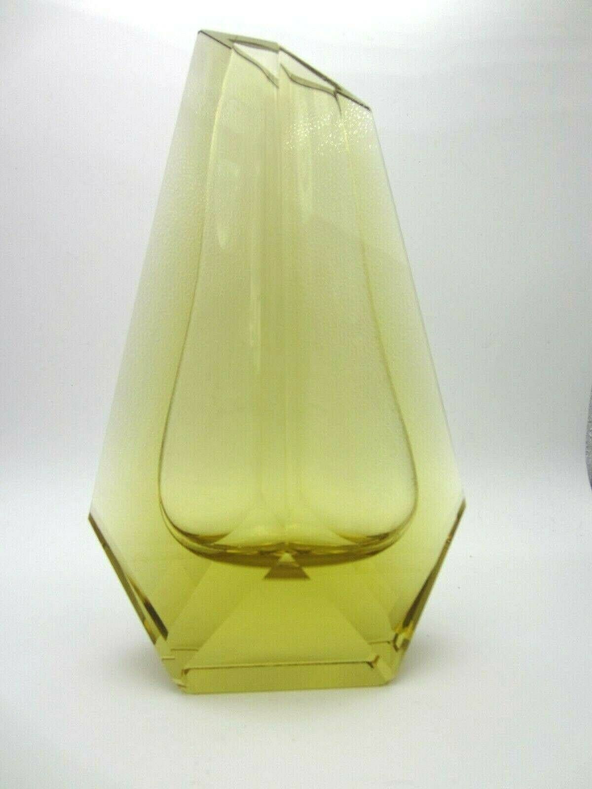 Geometric Shaped Art Glass Vase Czech Sculpture Cubist Faceted Vlastislav Hofman photo Home Decor
