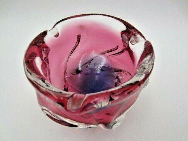 Chribska Organic Footed Round Pink Purple Sommerso Style Art Glass Bowl Label photo furniture