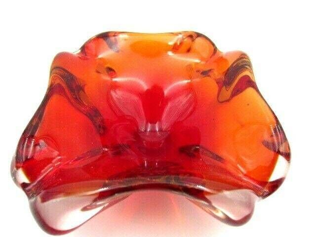 Bright Red Murano Sommerso Quality Italian Art Glass Bowl Candy Dish