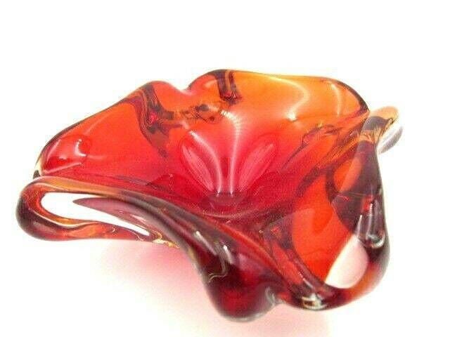 Bright Red Murano Sommerso Quality Italian Art Glass Bowl Candy Dish photo furniture