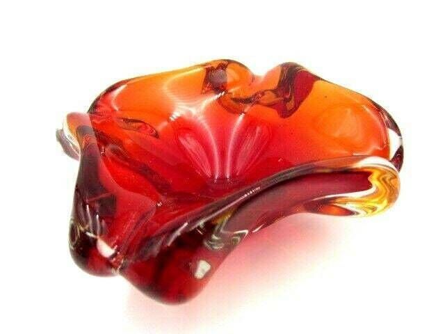 Bright Red Murano Sommerso Quality Italian Art Glass Bowl Candy Dish photo Home Decor