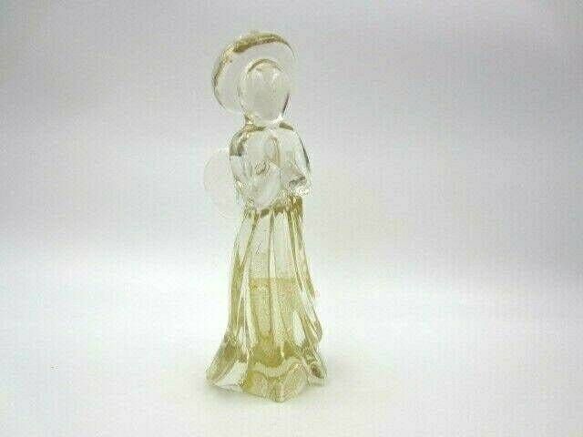 Crystal Praying Winged Angel With Halo Art Glass Statue Figurine Gold Flakes photo vinterior