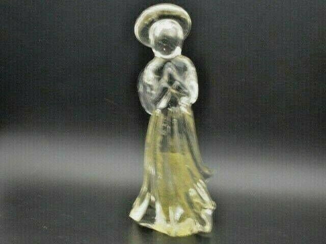 Crystal Praying Winged Angel With Halo Art Glass Statue Figurine Gold Flakes photo buy