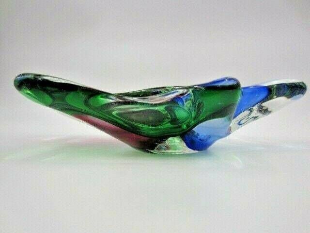 Murano Poli Seguso Era Freeform Blue Pink Green Three Section Sommerso Bowl photo Home Decor