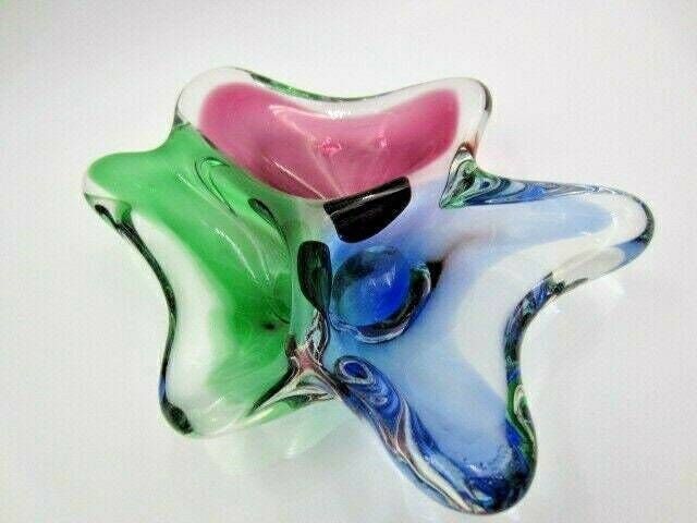 Murano Poli Seguso Era Freeform Blue Pink Green Three Section Sommerso Bowl photo buy