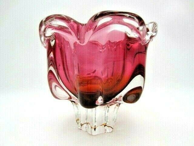Sommerso Chribska Xxl Organic Foot Round Pink And Amber Art Glass Centrepiece Bowl photo furniture