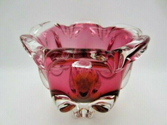 Sommerso Chribska Xxl Organic Foot Round Pink And Amber Art Glass Centrepiece Bowl photo Home Decor