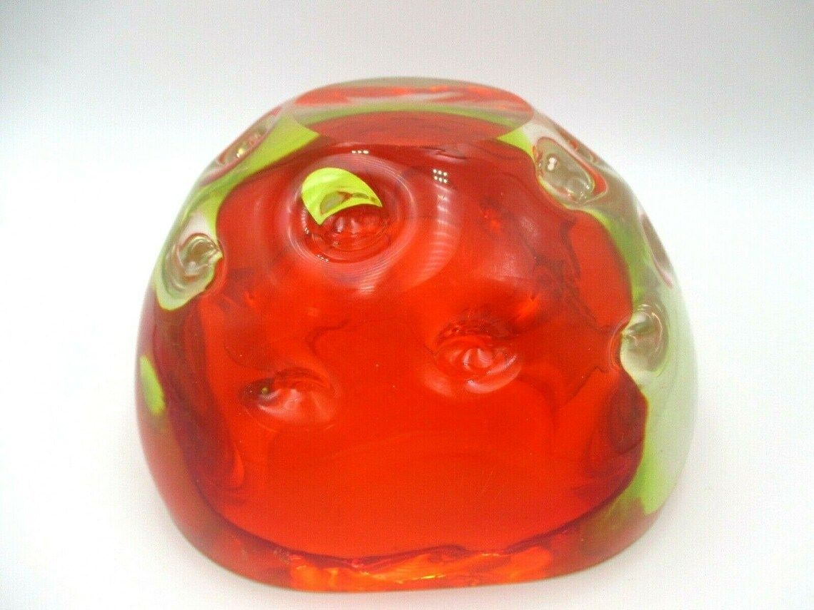Red Yellow Green Murano Sommerso Dimpled Geode Glass Bowl Galliano Ferro Glows photo 154.0