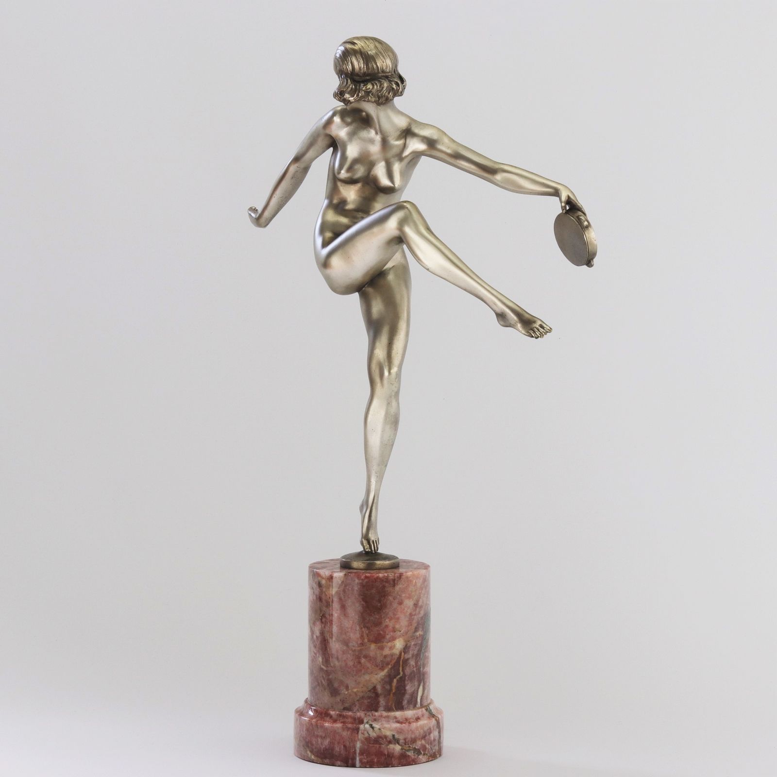 Pierre Laurel Art Deco Silvered Bronze Figure "Tambourine Dancer" C1925 photo Home Decor