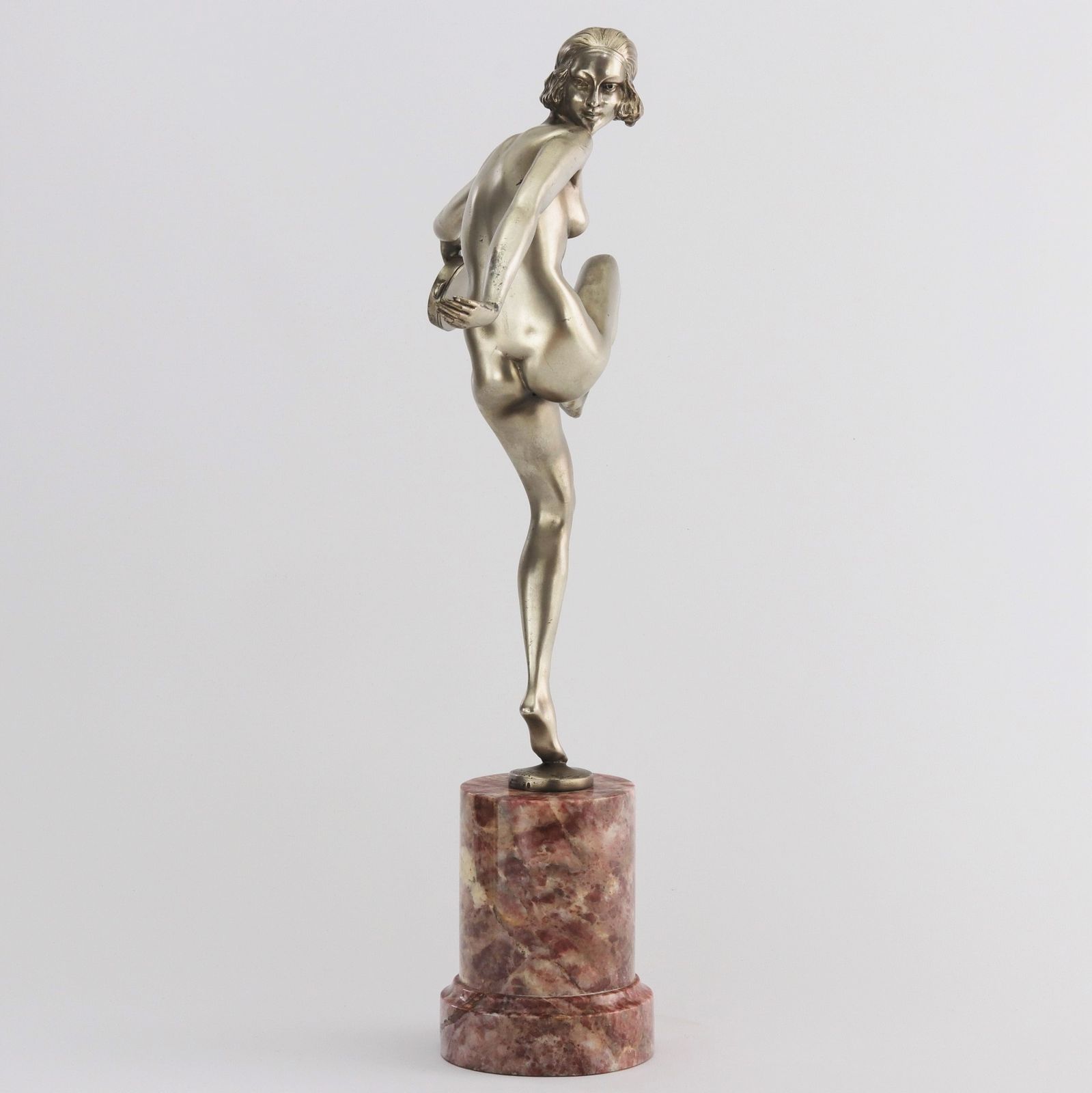 photo for sale Pierre Laurel Art Deco Silvered Bronze Figure "Tambourine Dancer" C1925